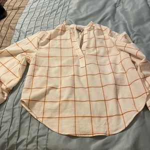 Cream color Blouse with gold lines made oversized very cute runs big